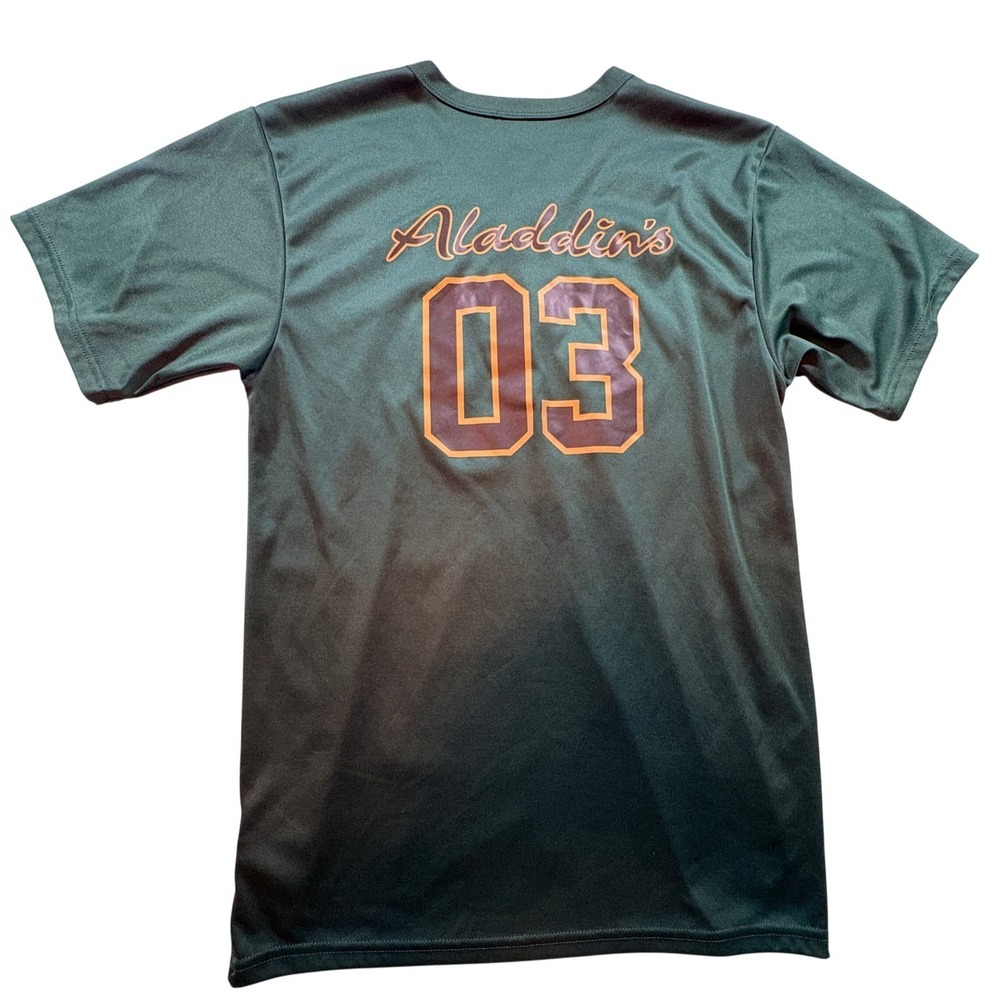Alleson Athletic Hummus Hitters Jersey Mens Small Green Henley Softball Shirt - Picture 2 of 9
